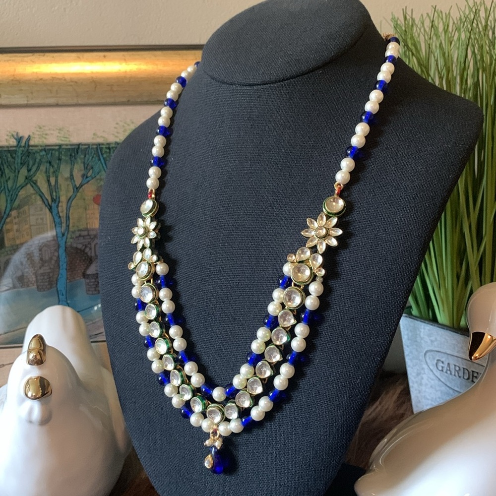 Vintage Belt - Blue White Daisy Flower beaded Retro 1970’s Vine Slide - Picture 7 of 14